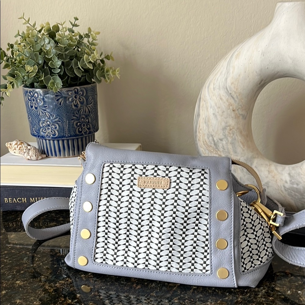 Hammitt Bryant Gray and White Crossbody Bag with Gold Accents
